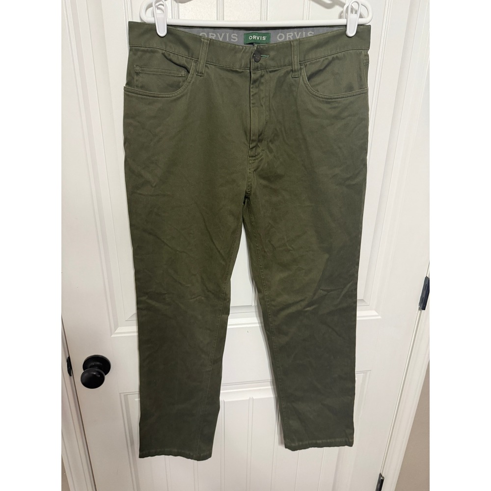 Orvis Pants Mens 34x30 Green 5-Pocket Stretch Cotton Chino Straight Leg EUC